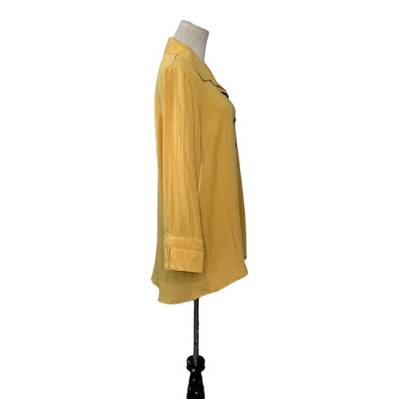 Peck & Peck yellow buttoned long sleeves tunic blouse size small - Picture 3 of 9